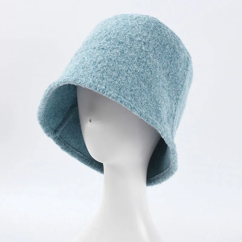 Женская шерстяная шапка Fedora однотонная простая ведро для осени и зимы вязаная в