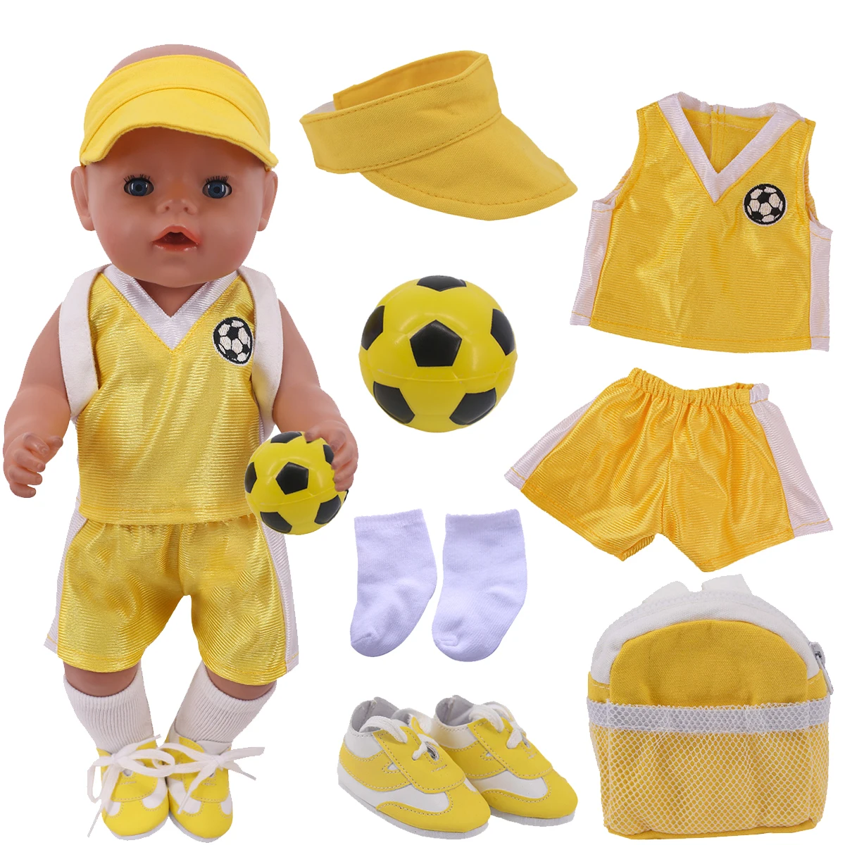 

6\3pcs Cotton Football Jersey Suit Fit 18Inch American&43Cm Reborn Baby New Born OG Doll Clothes, Accessories For Girl