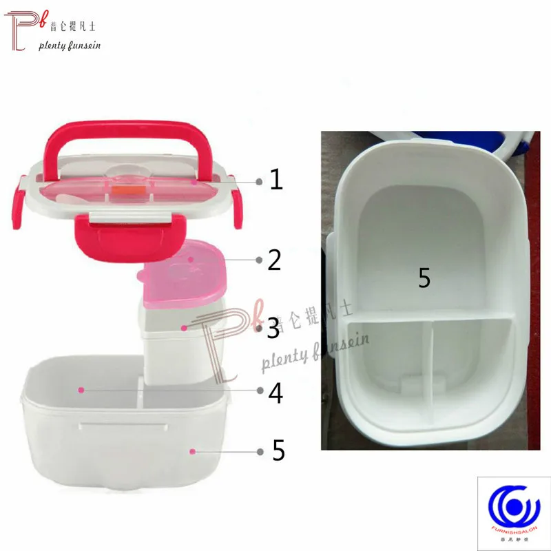220&110VAC/12VDC cute 4 Buckles Cooking PTC Electric Heating Lunch Box Set Portable Food-Grade Container Warmer food thermal