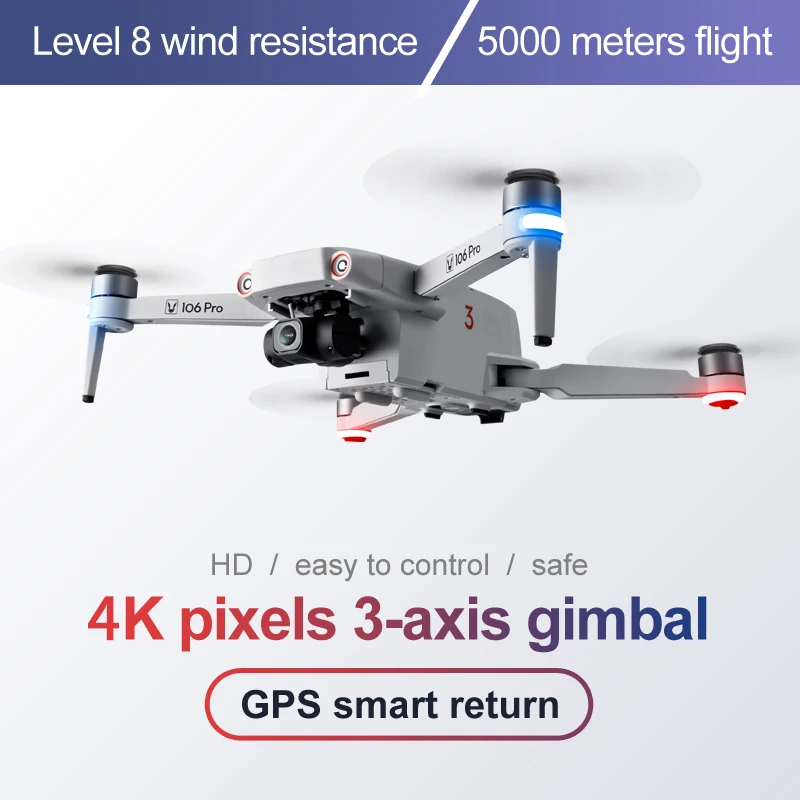 2020 NEW 106 Pro Drone 4k HD Mechanical Three-axis Gimbal Camera 5G Wifi Gps System Brushless motor Drones Distance 1200m |