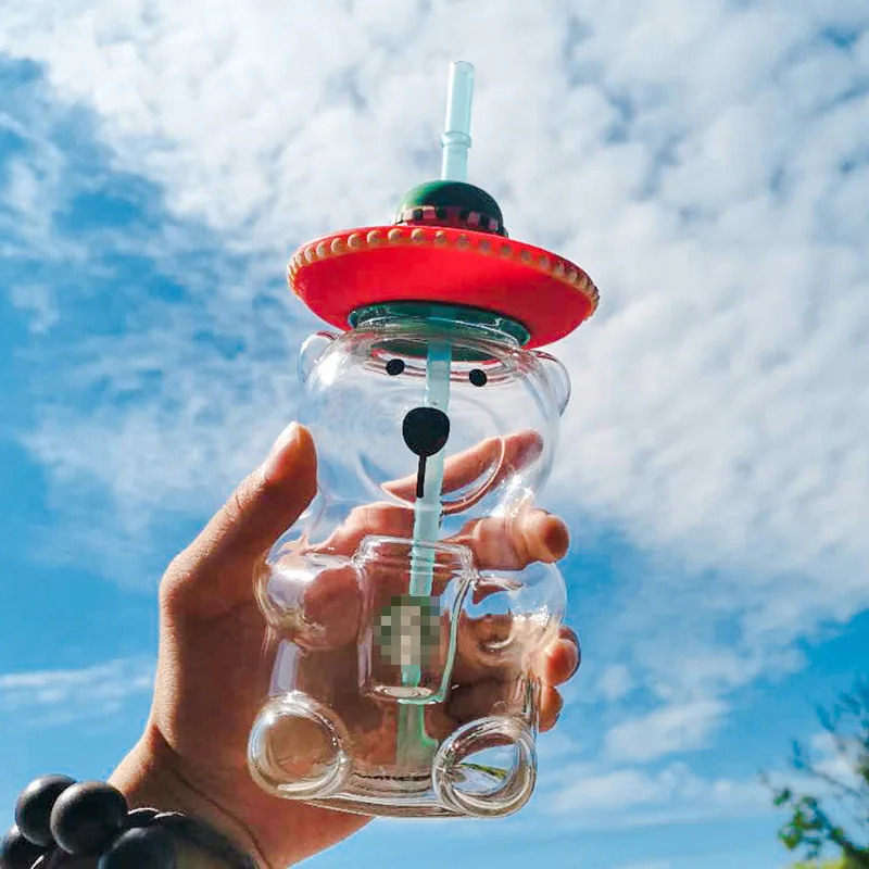 

Straw High Borosilicate Glass Starbuckss With Hat Modern Simple Wind Cute Cartoon Drink Juice Milk Bottle Kawaii Bottle