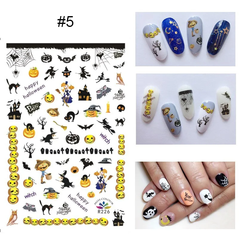 Pattern 12 Наклейки для ногтей наклейки на тему Хэллоуина цветок листья 3D-Наклейки для ногтей переводные наклейки для ногтей наклейки s самодельные Украшения для ногтей профессиональные - Цвет: Pattern 12