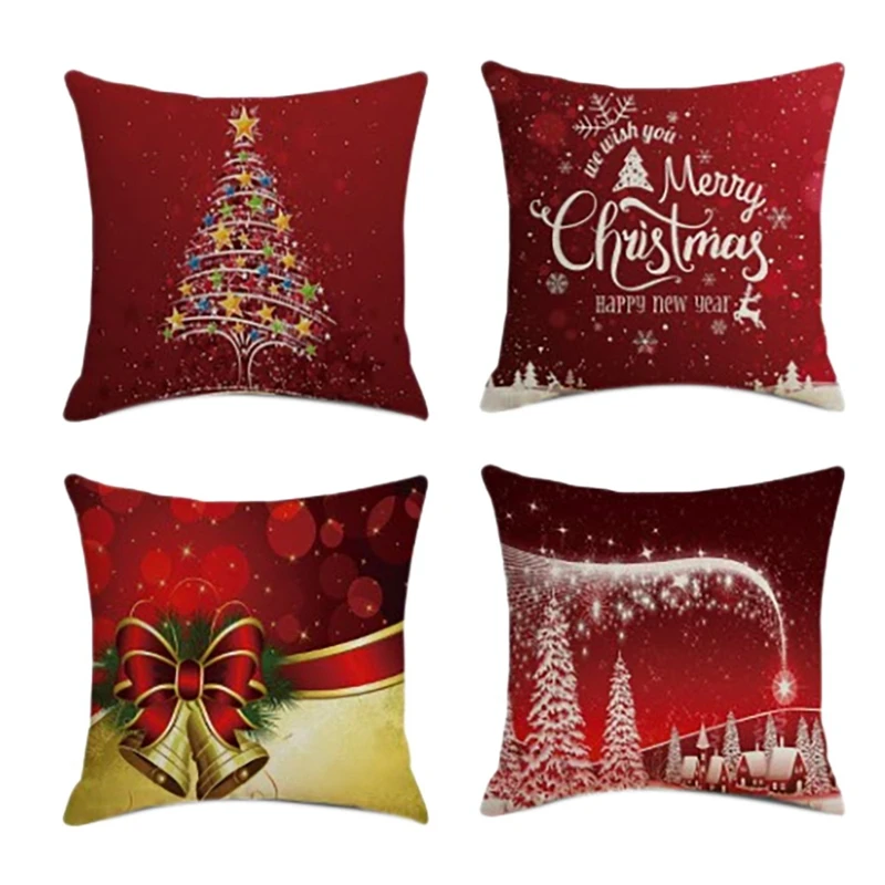 

4Pcs Christmas Square Pillowcase Home Decor Linen Pillow Cases Cushion Covers For Sofa Car Brand New Pattern 45X45cm
