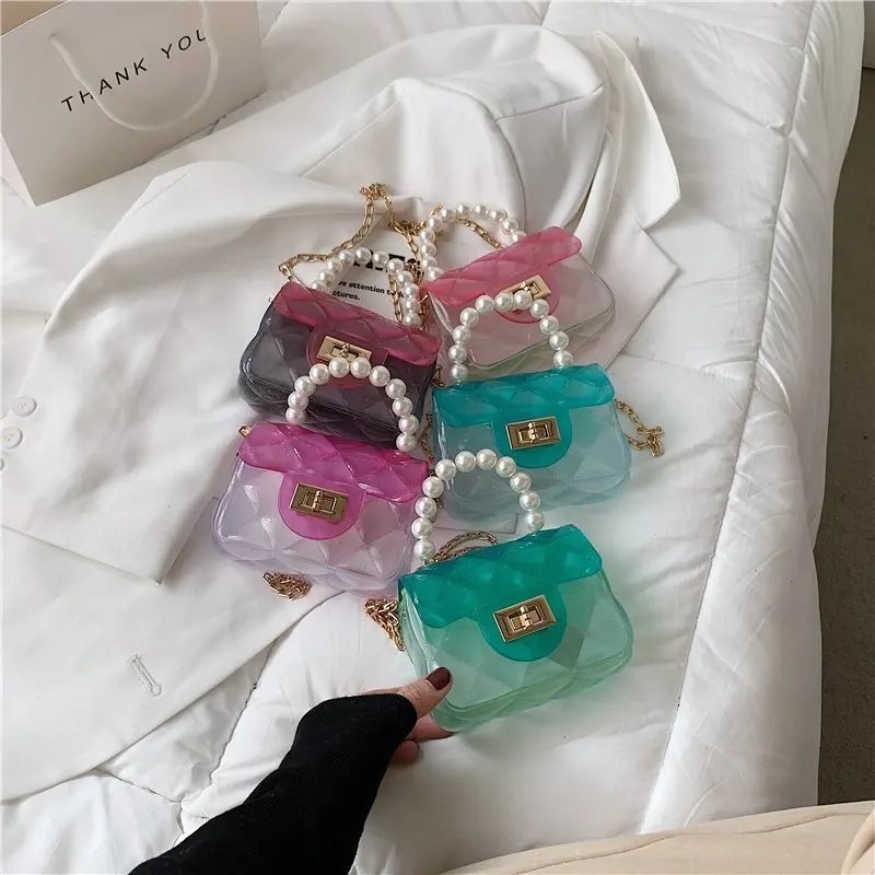 

Pearl Chain Handbags for Women 2021 Trend Summer Transparent Bag Fashion PVC Small Coin Purse Party Cute Mini Shoulder Bag Woman