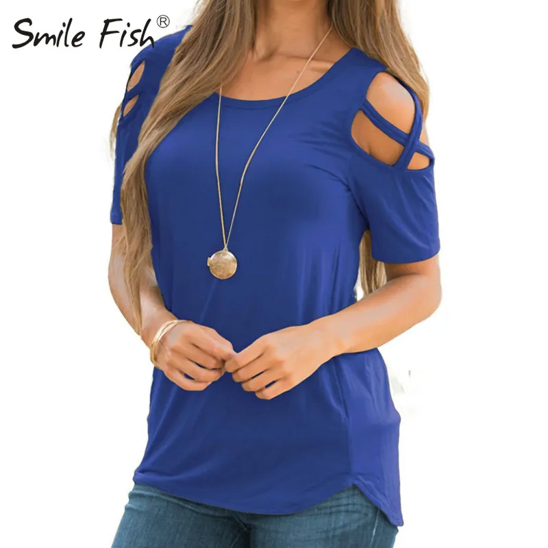 Женские повседневные однотонные футболки с открытыми плечами Крест короткий