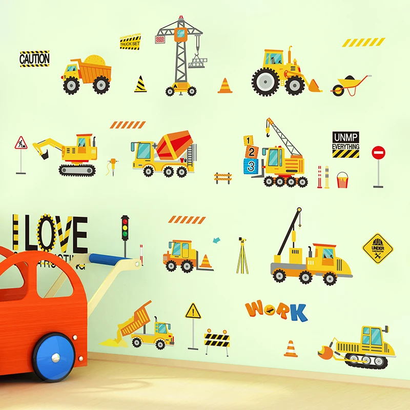 [SHIJUEHEZI] мультфильм инженерных транспортных средств настенные наклейки DIY