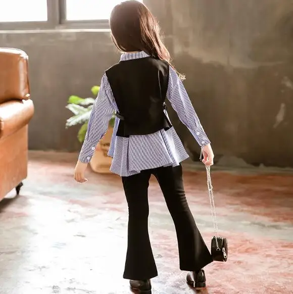 3 шт./комплект рубашка с длинным рукавом + жилет штаны|kids tracksuit|fashion girl clothinggirls clothing |