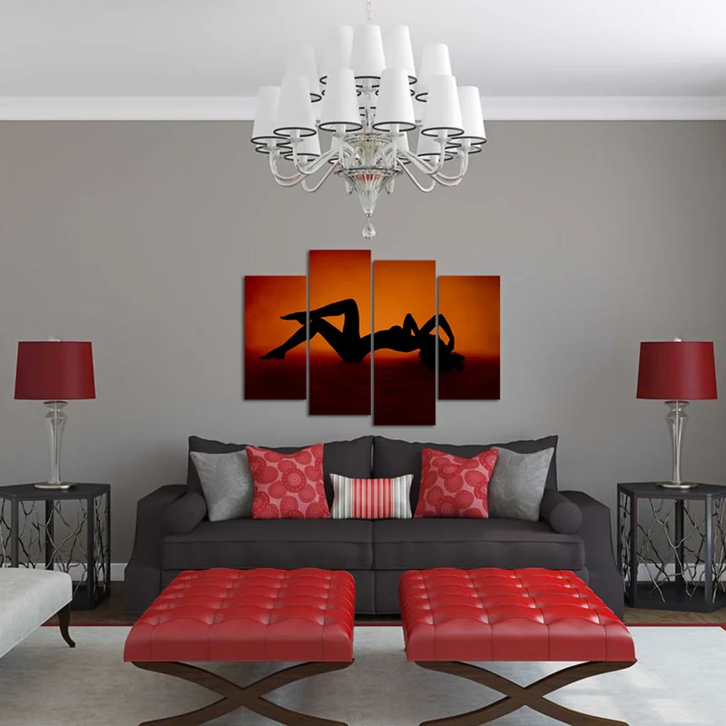 Женственная Дамская обувь силуэт плакат Wall Art Печать холст Картина 4 шт.