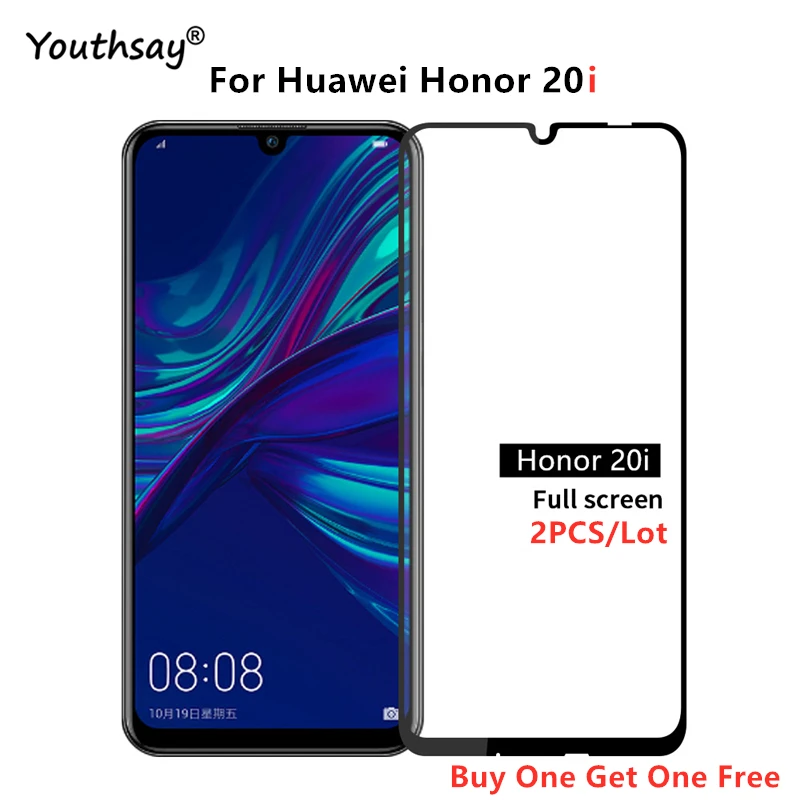 2 protectores de pantalla de vidrio para Huawei Honor 20i, cobertura completa de pegamento, vidrio templado para Honor 20i, pel&iacute;cula para Honor 20i-0