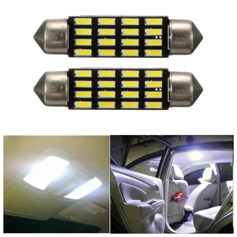 2x автомобильный купол Canbus 4014 SMD 16 Светодиодный светильник Гирлянда для салона 42