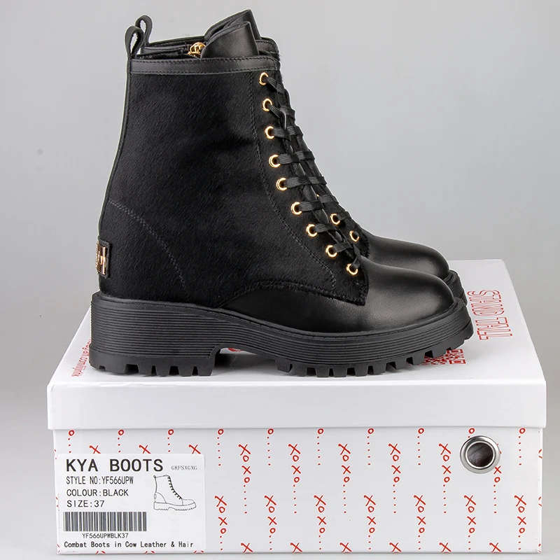 

IIJIN Official cow leather stitching inner heightening fashion zipper platform women's shoes casual martin boots