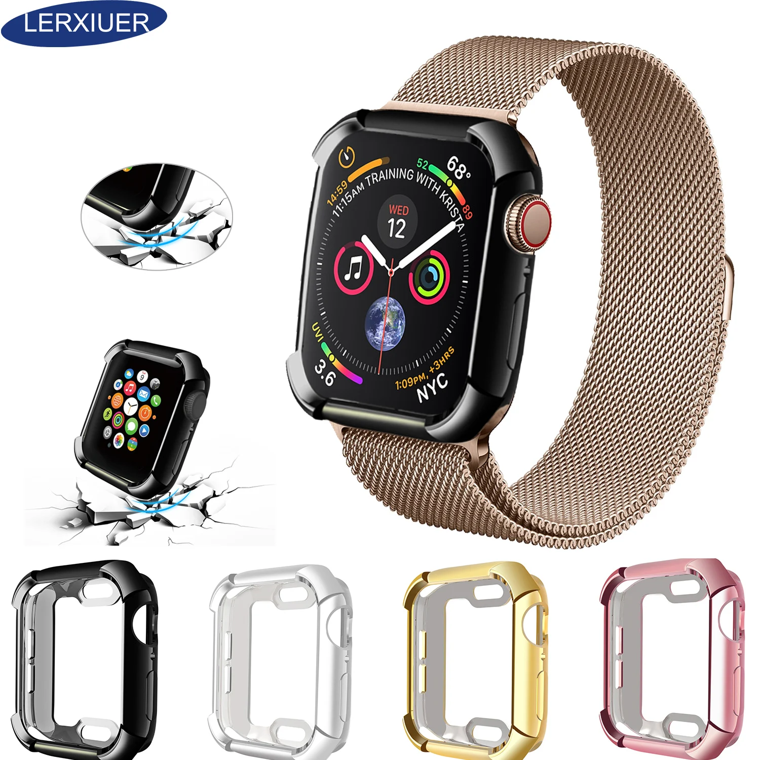 Чехол для Apple watch band Apple Watch 4 Чехол 44 мм 40 мм iWatch TPU бампер защитный бампер Защитная оболочка часы аксессуары