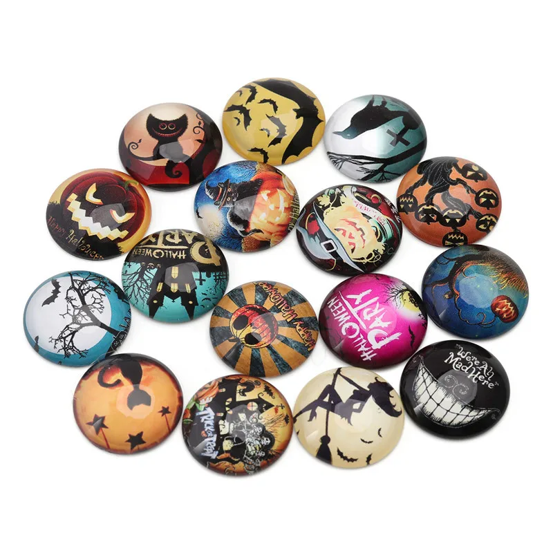 

20pcs/lot Happy Halloween Photo Print Glass Cabochon 25 20 12 10 mm Round Beads Pendant For Jewelry Making Findings Accessories