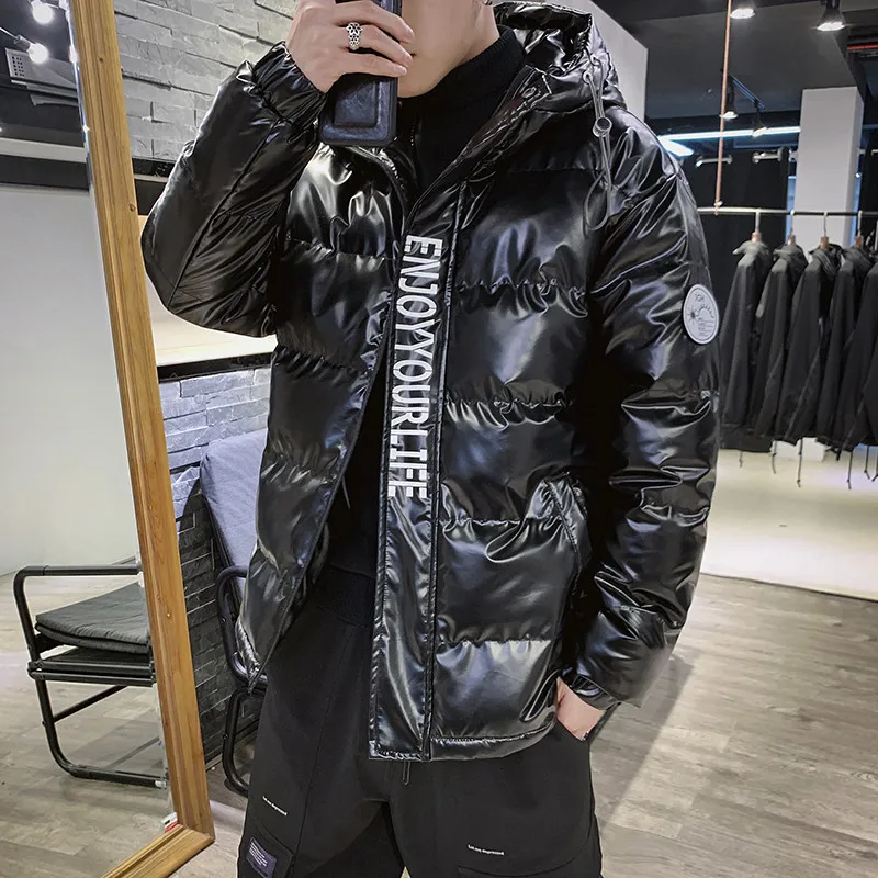 Warm Cotton Jacket Men 2020 New Fashion Shiny Men Winter Hooded Stand-up Collar Jacket Men's Cotton Coat Mens Clothing Clothes