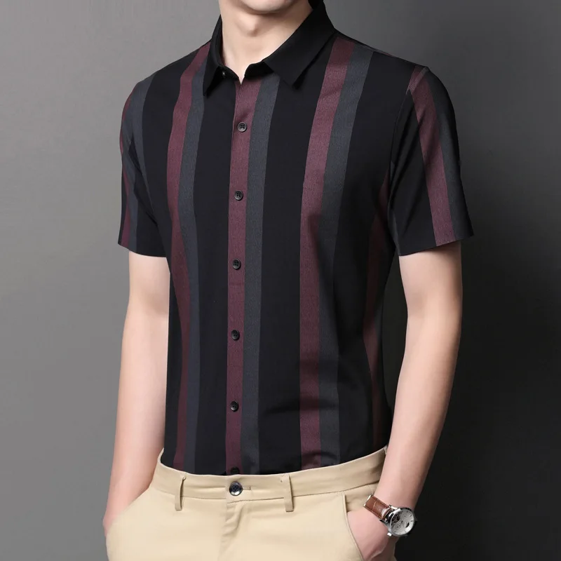 

2021 summer new casual men's striped short sleeve shirt