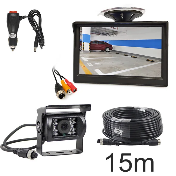 15m DIYKIT " DC12V-24V 4PIN обратный автомобильный монитор заднего вида Водонепроницаемый CCD ночного видения резервный автобус грузовик камера автомобильное зарядное устройство - Цвет: 15m