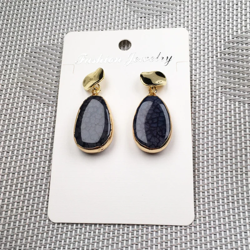 

New Fashion Women Handmade Natural Stone Egg Shape Agates Stone Earrings18x25mm
