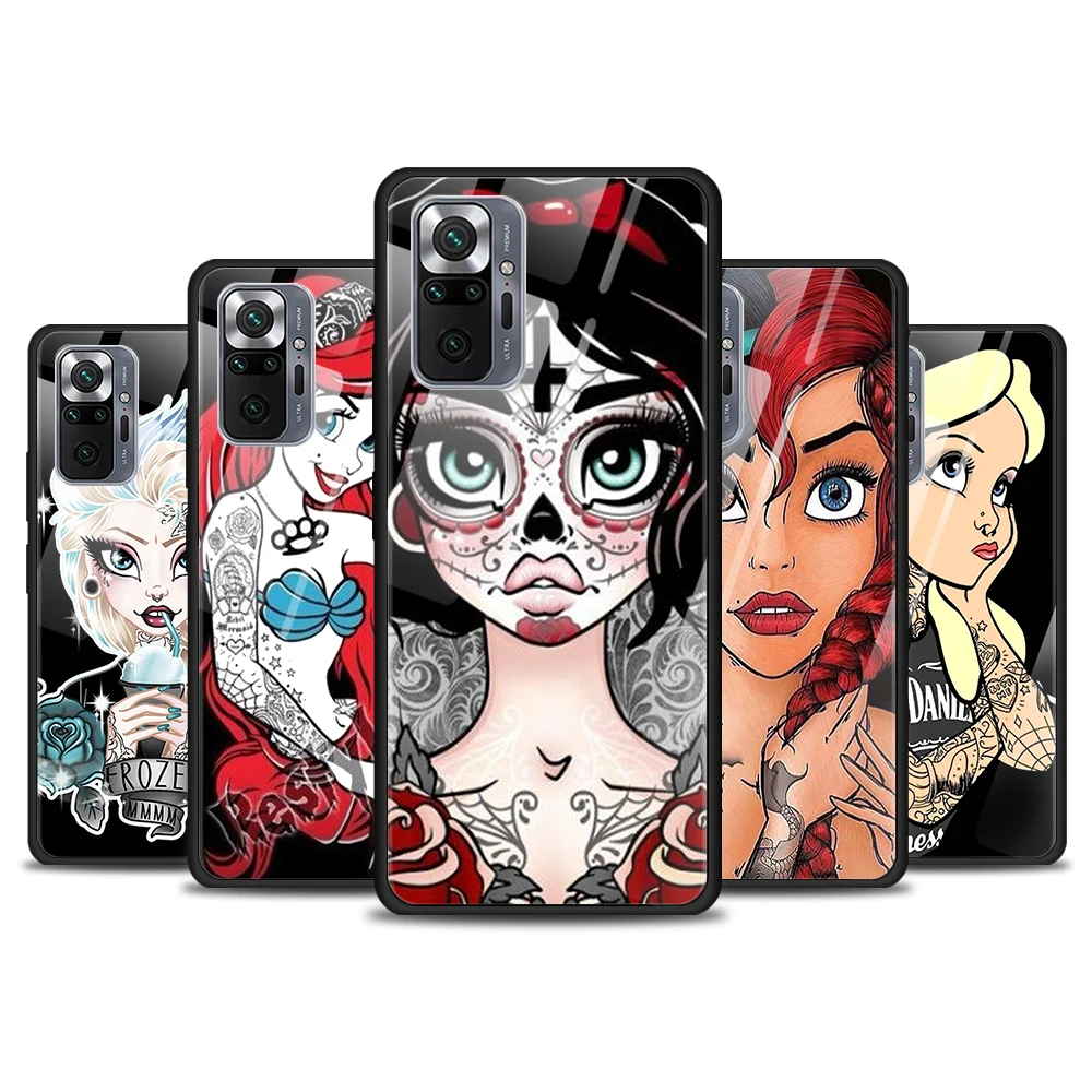 

Tattoo Disney Princess Tempered Glass Cover For Xiaomi Redmi Note 10 10S 9 9T 9S 8T 8 9A 9C 8A 7 Pro Max Phone Case