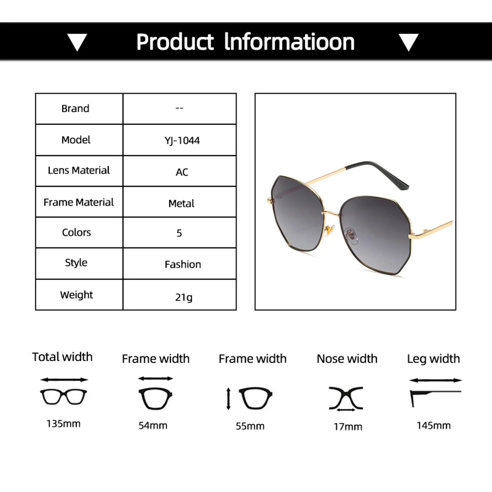 

Metal Frame Oversized Polygon Women's Sunglasses 2021 New Fashion Trend Big Sun Glasses Anti UV Okulary Przeciwsloneczne Damskie