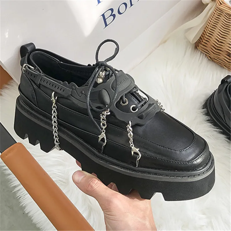 

Fashion Gothic Platform Women's Loafers Spring Autumn Metal Chain Chunky Female Single Shoes Punk New Rock Casual Ladies Shoes