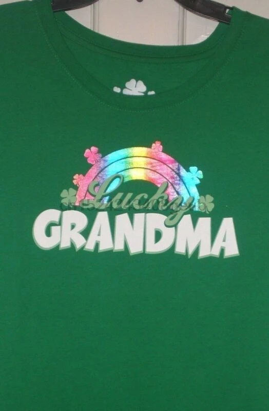 Женская футболка зеленая бабушка Счастливый Блестящий Радужный принт S NWT XL L -
