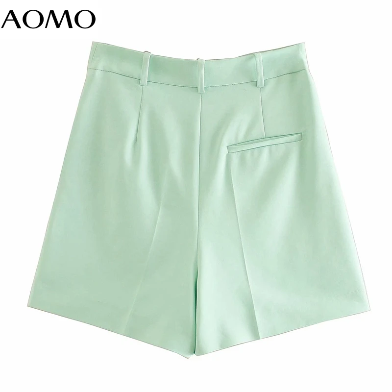

AOMO 2020 summer women green buttons shorts zipper pockets female retro casual shorts pantalones 4M214A