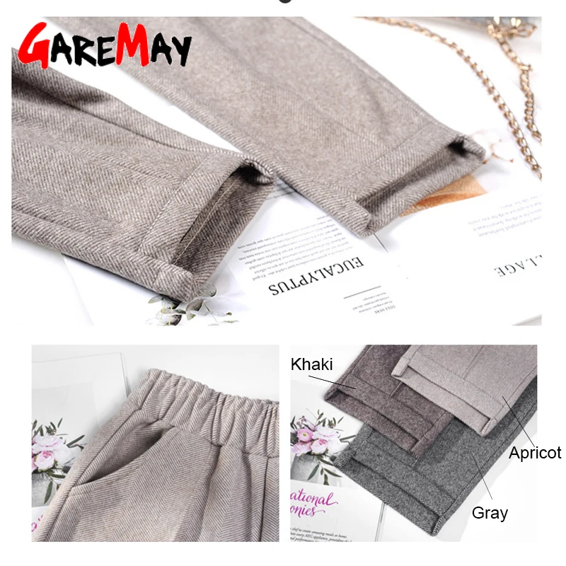 Осенне-зимние женские брюки до щиколотки шерстяной костюм плотные штаны для