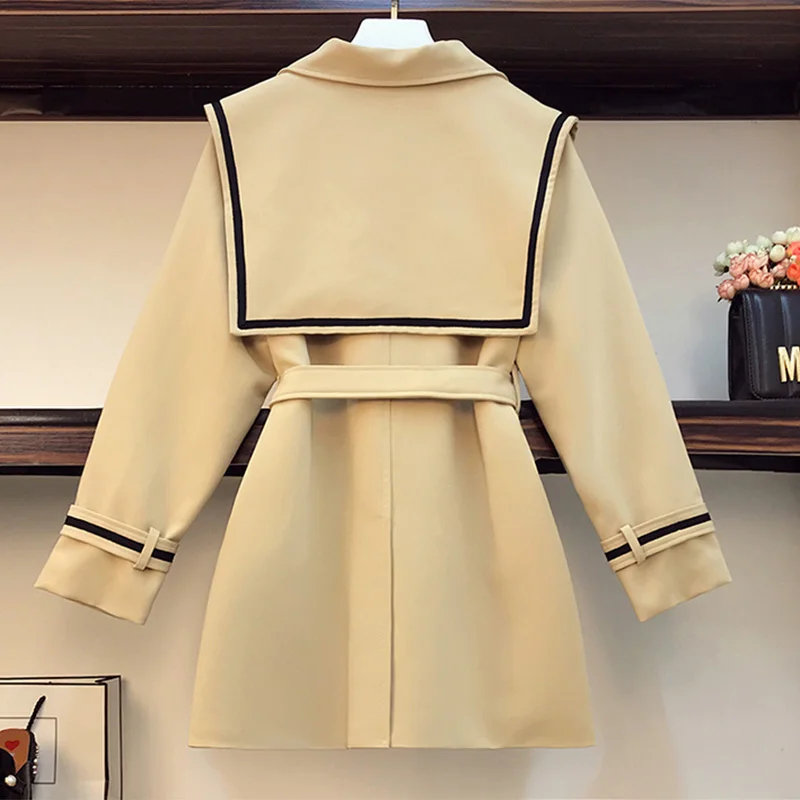 Женский плащ-Тренч размера плюс блейзер с отворотом длинный рукав свободная