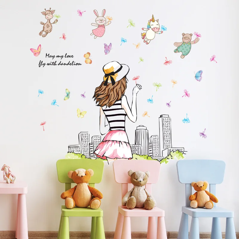 

Dandelion girl children's room bedroom living room background mural