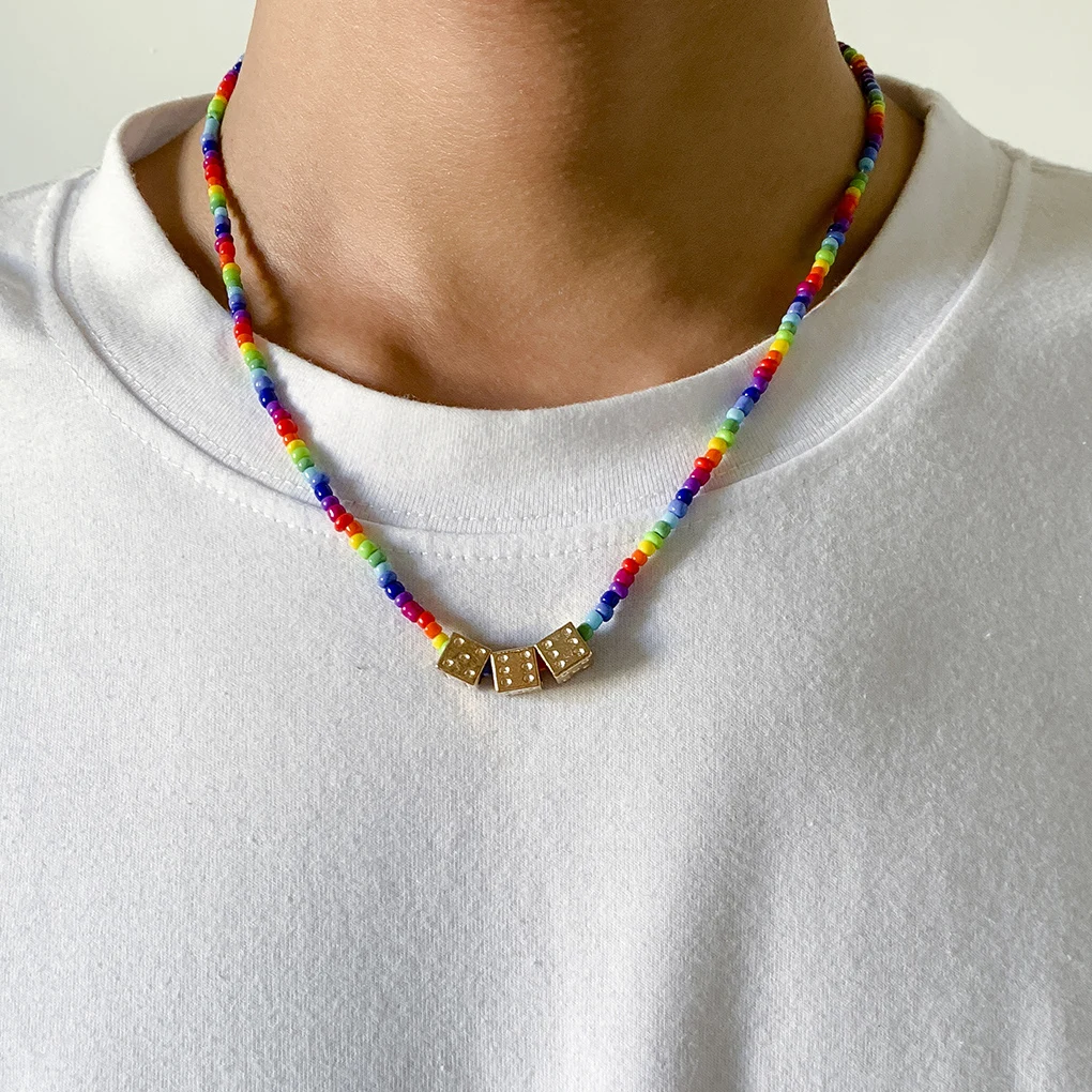 

Ingemark Boho Simple Strand Seed Bead Chain Necklace for Women Men Irregular Cube Pendant Charm Travel Trendy Aesthetic Jewelry
