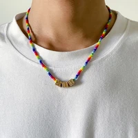 ingemark boho simple strand seed bead chain necklace for women men irregular cube pendant charm travel trendy aesthetic jewelry
