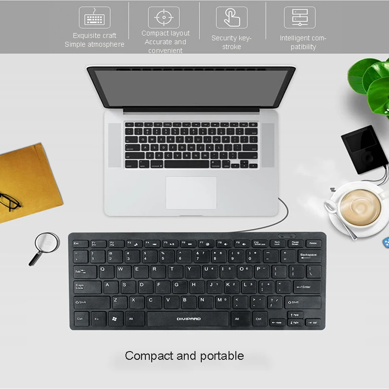 USB Проводная русская клавиатура черная мультимедийная 78 клавиш низкий уровень