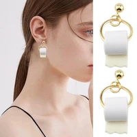 2021 newest fashion unique funny earrings delicate roll toilet shape faux leather women ear rings dangle for daily life