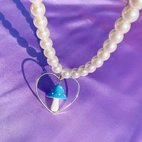 egirl accessories pearl heart mushroom pendant necklace for women kawaii harajuku diy necklace 2000s aesthetic jewelry party