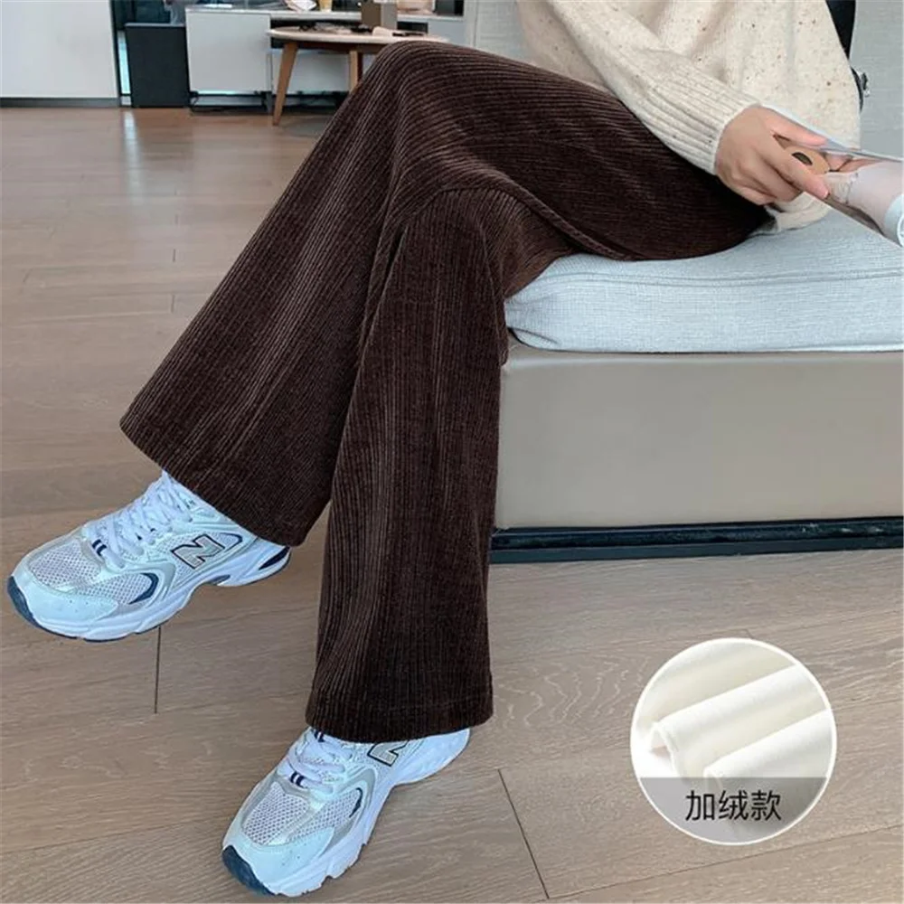 

Autumn/Winter Temperament Chenille Wide Leg Women Fleece Thick High Waist Straight Draping Loose Casual Moping Pants L1801