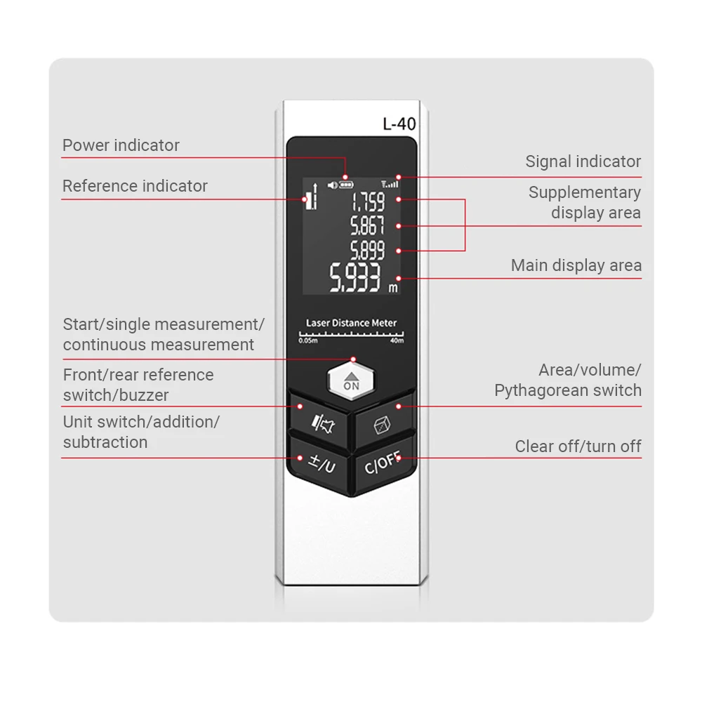 Цифровой мини дальномер лазерный измеритель расстояния с электронным углом