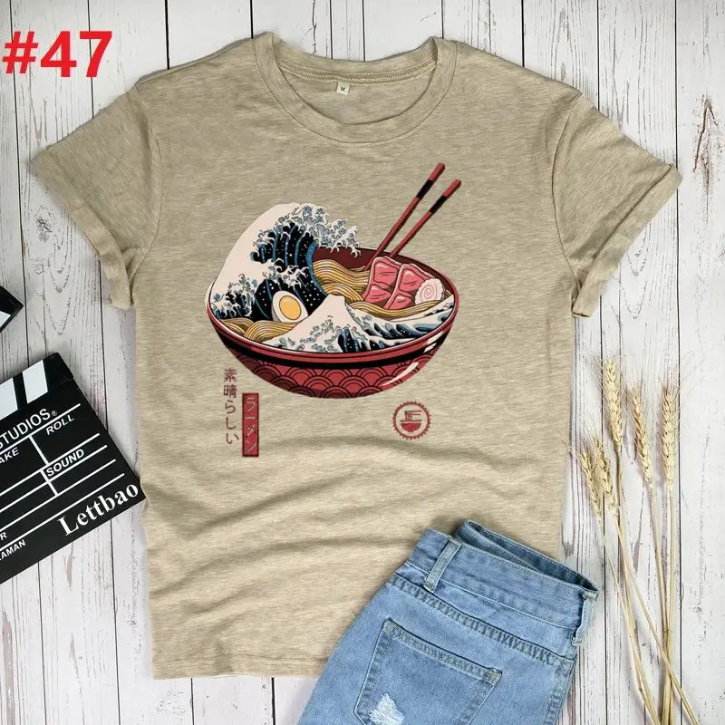 

Great Ramen Wave Women 2021 Summer Short Sleeve Fashion Lady T-shirts Top T Shirt Ladies Womens Graphic Female Tee Shirt