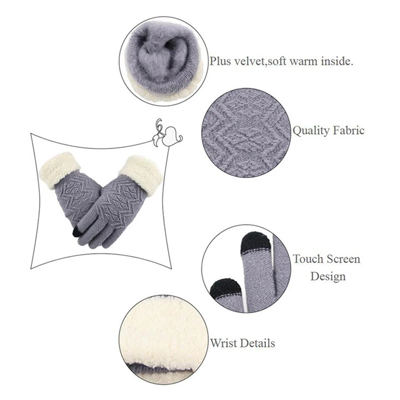 

2020 Warm Winter Gloves For Women High Quality Knitted Pattern Novelty Full Thick Acrylic Finger Skiing & Touch Screen Glove