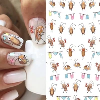1pcs insect 3d nail stickers self adhesive hedgehog ladybug cockroach cartoon animal 3d decal nail art decoration accessories