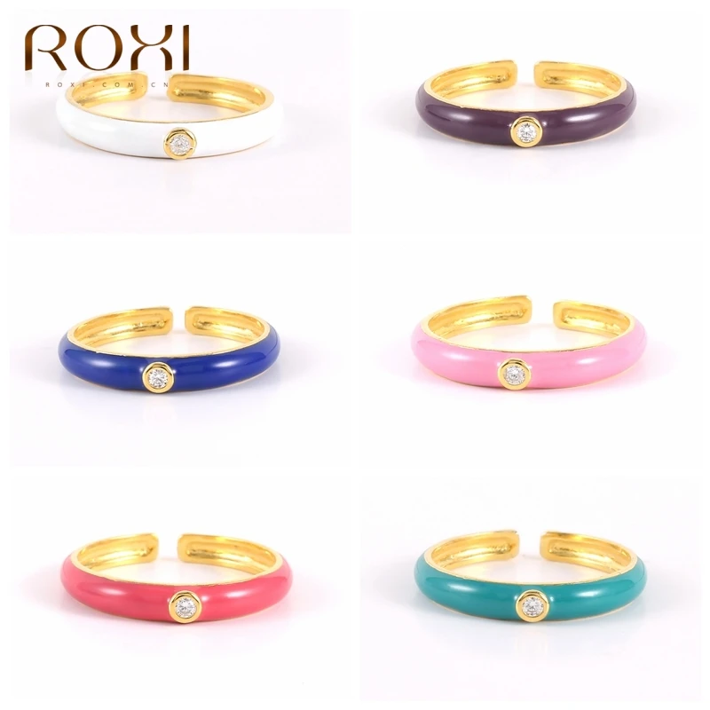 

ROXI 925 Silver Colorful Enamel Women'S Ring Adjustable Openings Round Ring Jewelry Anniversary Band Valentine'S Day Gift Couple