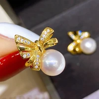 2021 bowknot freshwater pearl earrings 7 8mm round white cultured semiround pearl stud earrings for women gifts