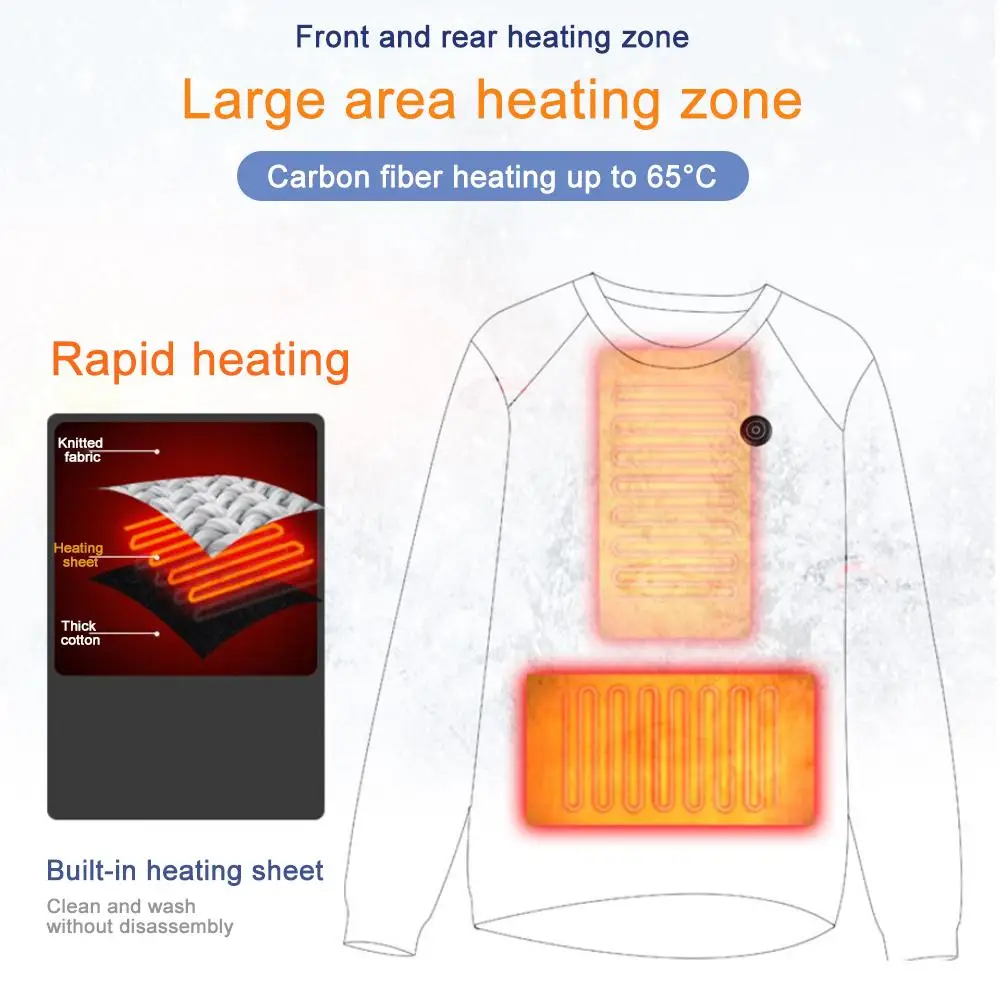 Outdoor Heating Sweater USB Electric Intelligent Warm Sweatshirt Carbon Fiber Heated Jacket for Both Men and Women |