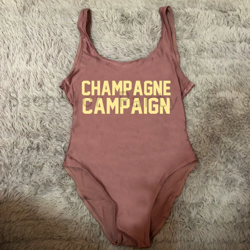 Женский слитный купальный костюм Цельный купальник цвета шампанского с надписью