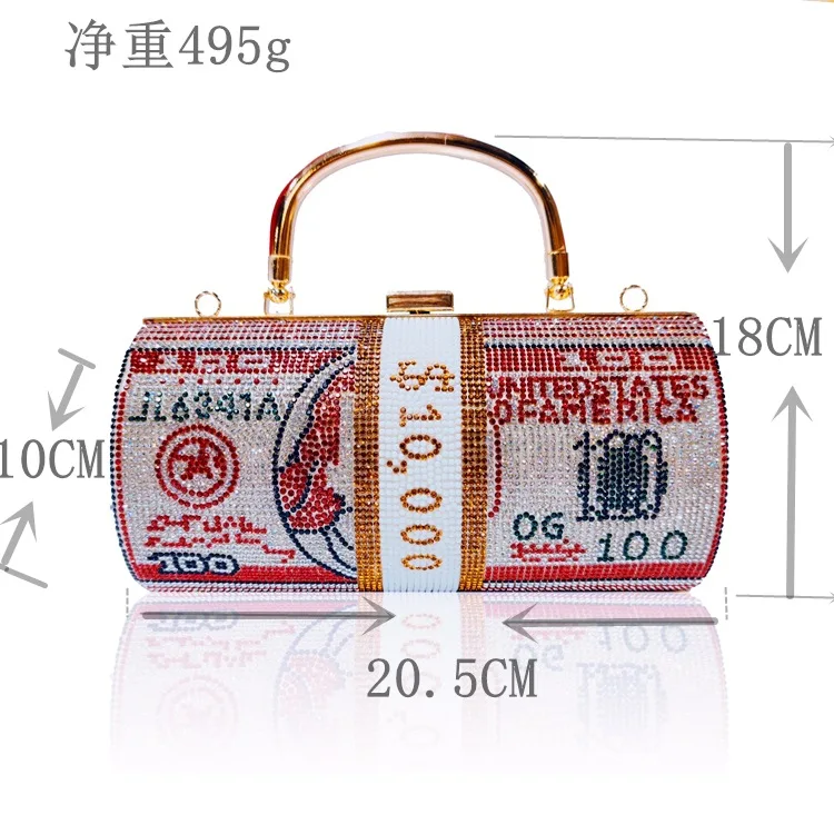 

Cylindrical Design Dollar Bag Luxury Diamond-studded Dinner Bag Banquet Bridal Rhinestone Clutch Ladies Handbag Coin Bag