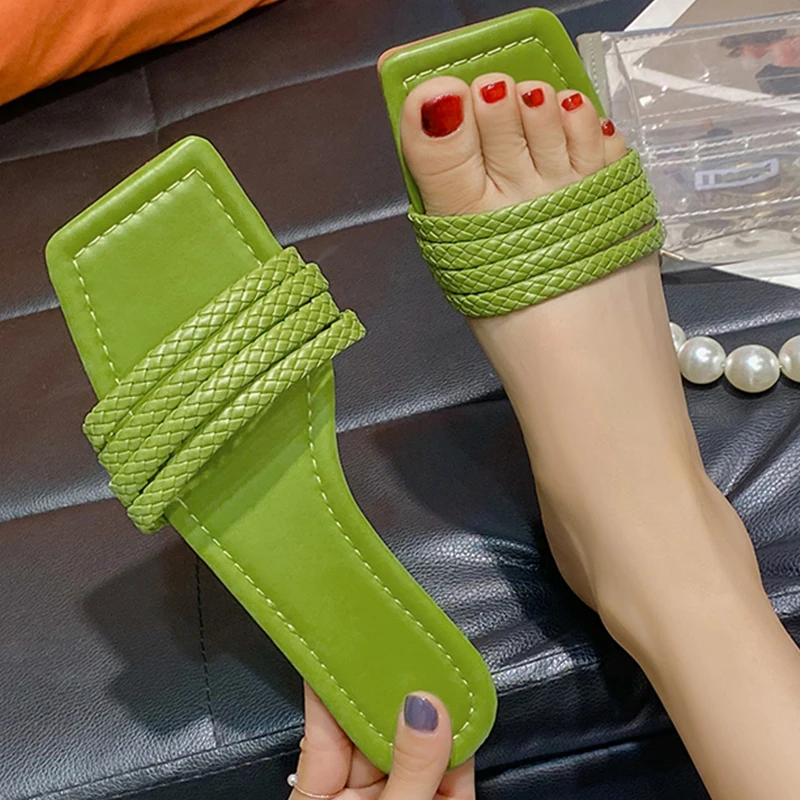 

Big Size Slippers Women Flats Flip Flops Shoes 2022 New Summer Weave Slides Female Casual Outside Shoes For Ladies Slippers