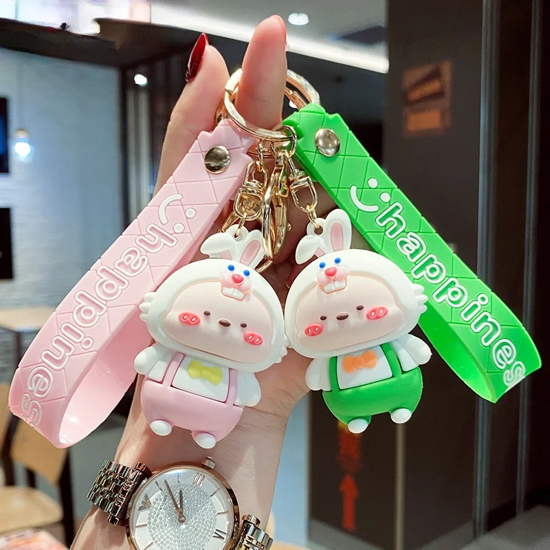 

Creative Wristlet Keychain Accessories Female Cartoon Cute Rabbit Simple Schoolbag Pendant Car KeyRing Llaveros Para Mujer Y60