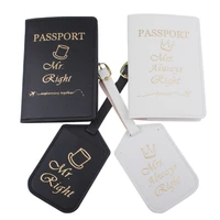1set pu leather luggage bag tag mr mrs passport case cover wallet for couples honeymoon travel organizer