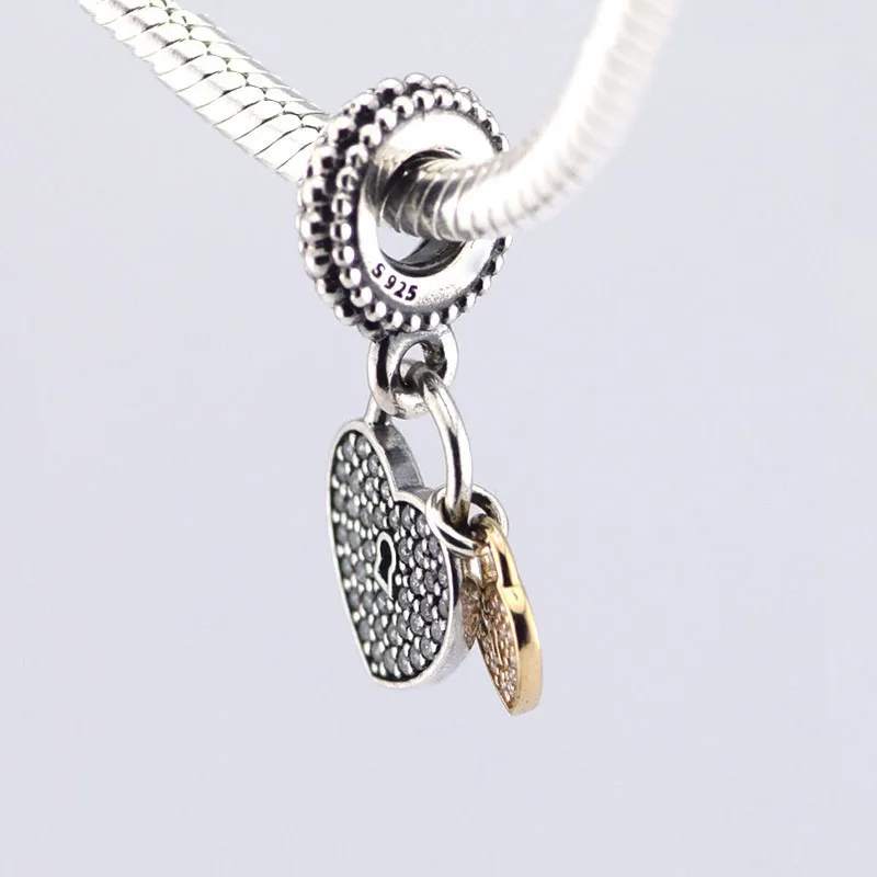 Clear CZ Love Couple Sign Heart Locks Golden Shine Charms for Jewelry Making Fine Silver 925 Charm Beads Chain Bracelets DIY | Украшения и