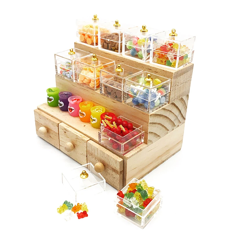 

Dollhouse Miniature Furniture Wooden Drawer Shelf Display Cabinet Candy Box Dollhouse Supplies