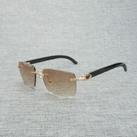 vintage black white buffalo horn rimless square sunglasses men wood sun glasses retro wooden shades for summer club eyewear b